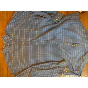 Eddie Bauer Mens Large Tall Plaid Button Down Shirt Blue Green Yellow Cotton L/G